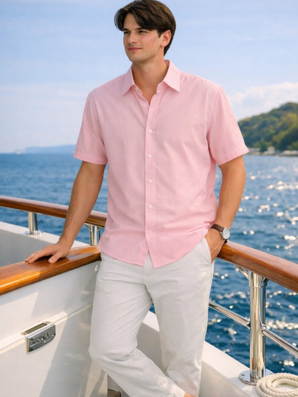 Banana Republic Men's Short Sleeve Cotton Button Down Slim Fit 17-17 1/2